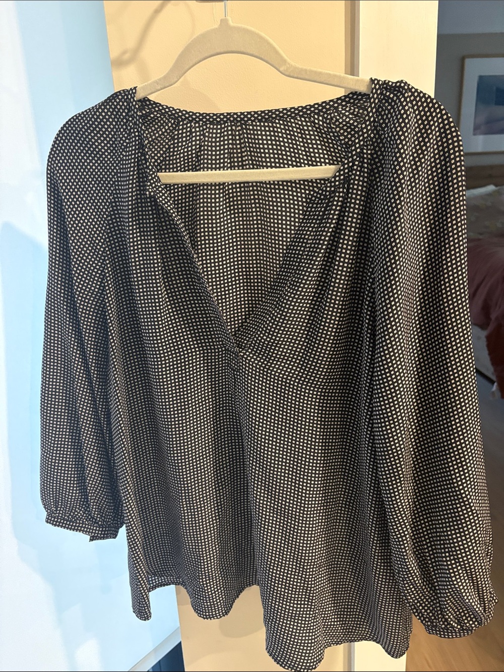 Vince Black Blouse with White Dot Print